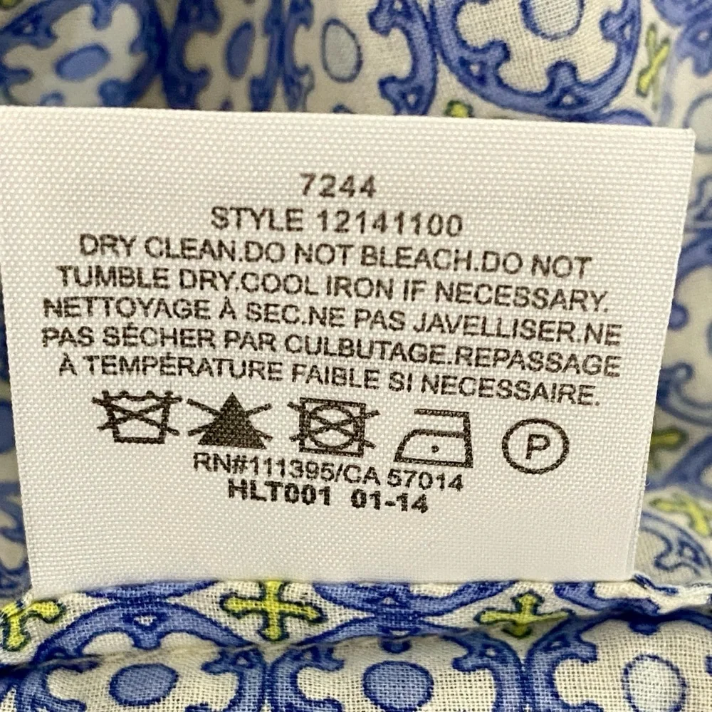 Tory Burch Blue Geometric Tile Print‎ Roll Tab Utility Shirt Size 8